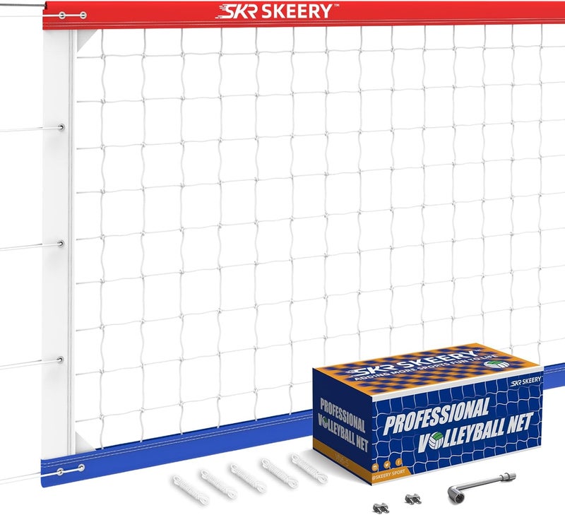 SKEERY Professional Volleyball Net,Official Size 32×3.3FT,Equipped with Double Steel Cables with 3.3FT Double Side Bars,Portable Volleyball Net for Backyard,School,Courts - Image 1